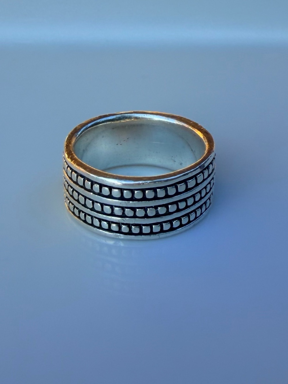 James Avery Retired Sterling Silver Wide Band Ring Triple Row Dotted Size 10.5